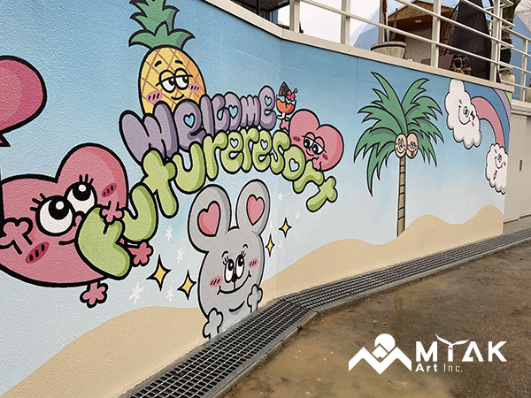 ポップでかわいい！壁一面壁画アート！！